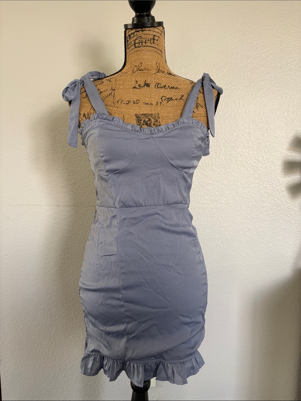 NWT Ruched Tie-Shoulder Mini Dress